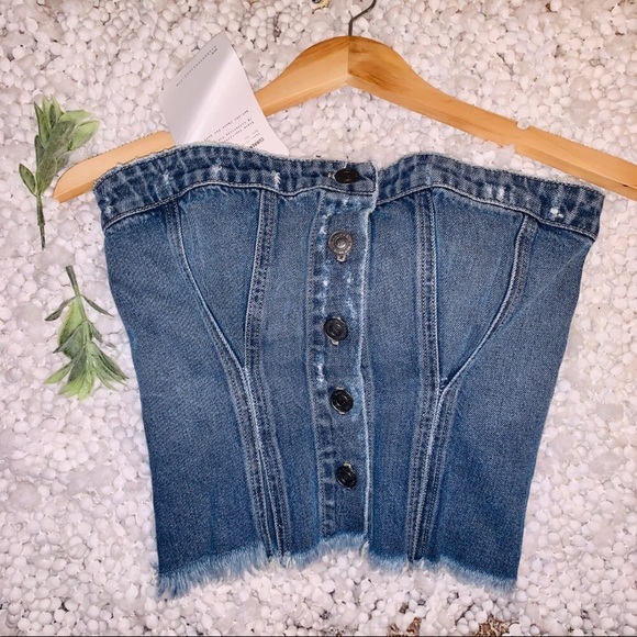 Current/Elliot Revolve Vintage denim button seamed corset top XS - Picture 1 of 9